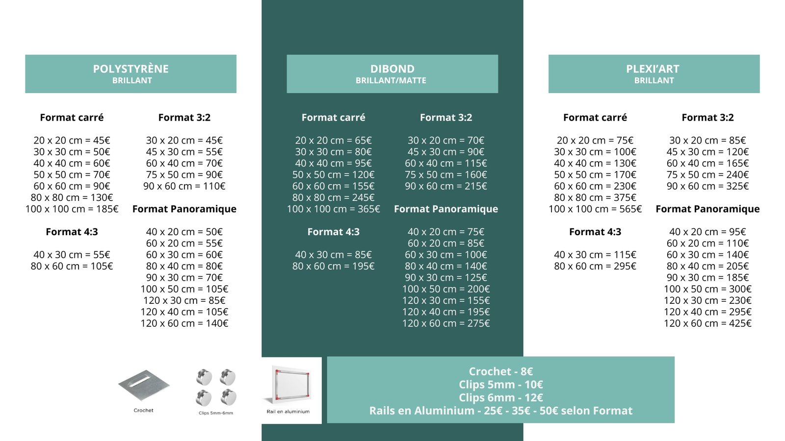 Tarif dimension impression plexiglass dibond plexi'art support mural tableau